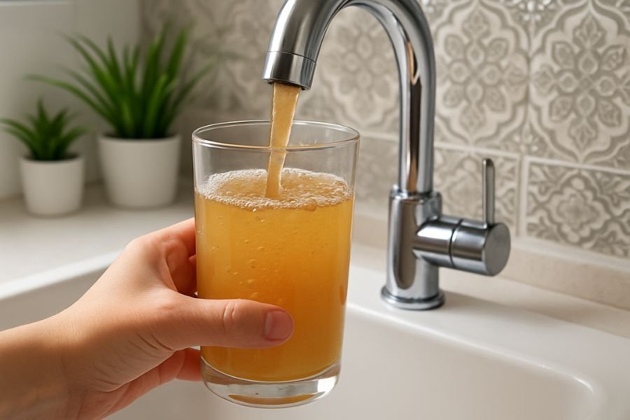 It looks dirty, cloudy, or rusty